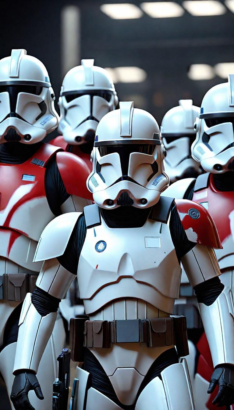  Professional 3D model of multiple clone troopers . Rendered with Octane, the model is highly detailed,dramatic lighting. hyperrealistic, full body, detailed clothing, highly detailed, cinematic lighting, stunningly beautiful, intricate, sharp focus, f/1. 8, 85mm, (centered image composition), (professionally color graded), ((bright soft diffused light)), volumetric fog, trending on instagram, trending on tumblr, HDR 4K, 8K