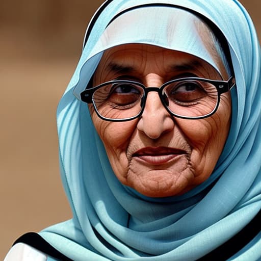  An Arabian grandmother wearing hijab and glasses from hijab region in Saudi Arabia