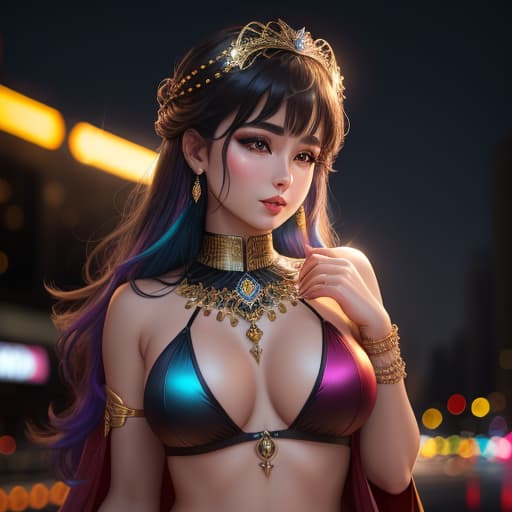  night club goddess, multicolored leaather, hyperrealistic, high quality, highly detailed, perfect lighting, intricate, sharp focus, f/1. 8, 85mm, (centered image composition), (professionally color graded), ((bright soft diffused light)), trending on instagram, HDR 4K, 8K