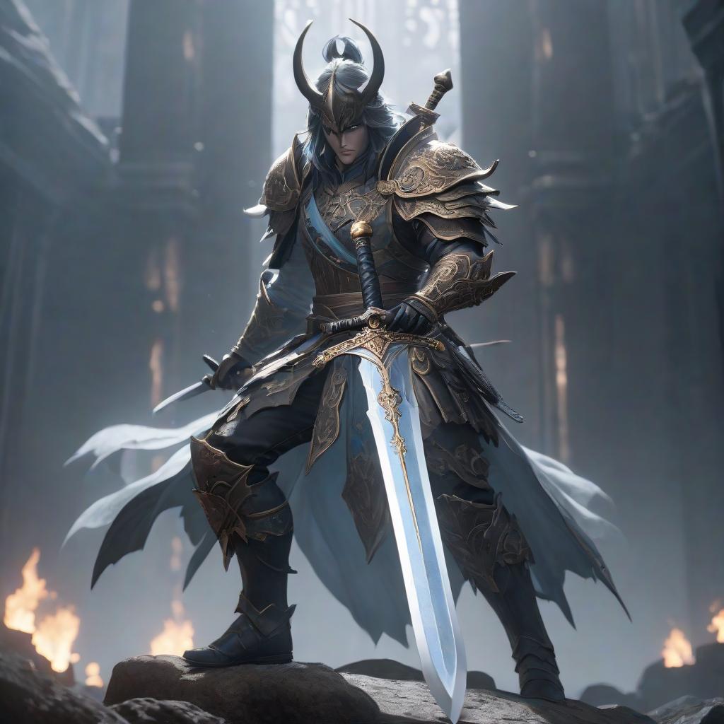  long sword, patterns of demons, on a white background, hyperrealistic, full body, detailed clothing, highly detailed, cinematic lighting, stunningly beautiful, intricate, sharp focus, f/1. 8, 85mm, (centered image composition), (professionally color graded), ((bright soft diffused light)), volumetric fog, trending on instagram, trending on tumblr, HDR 4K, 8K