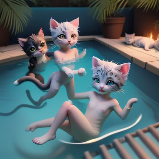  happy kittens swimming