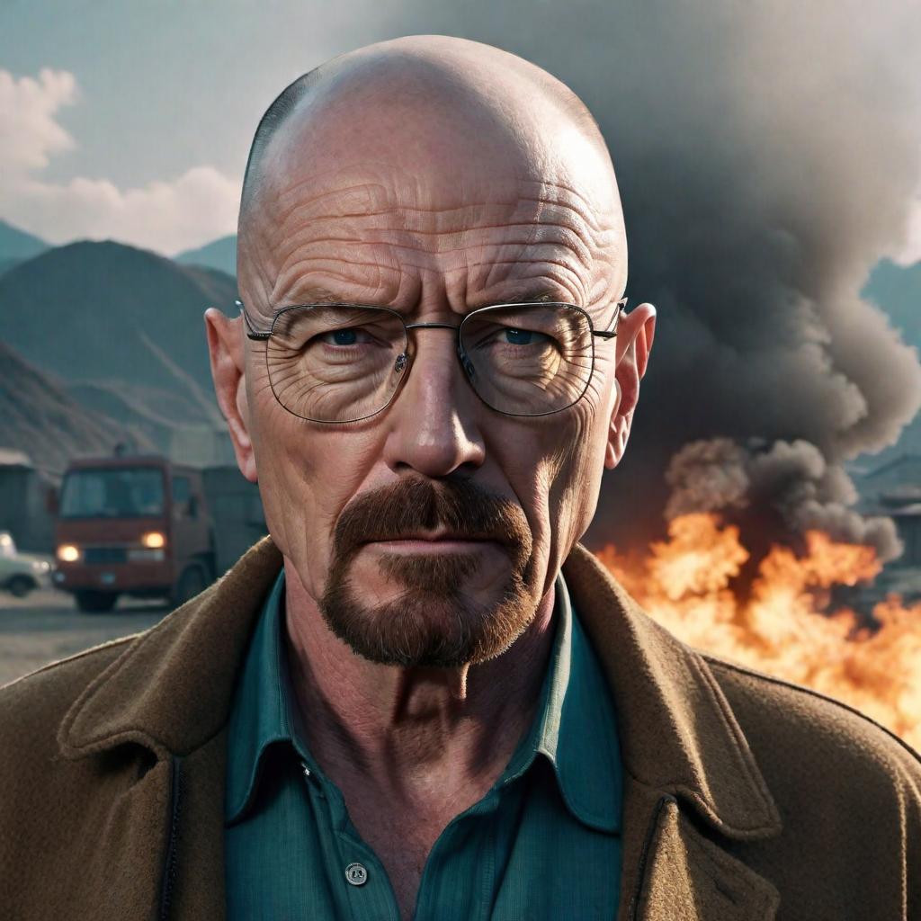  Walter White from Breaking Bad in North Korea. hyperrealistic, full body, detailed clothing, highly detailed, cinematic lighting, stunningly beautiful, intricate, sharp focus, f/1. 8, 85mm, (centered image composition), (professionally color graded), ((bright soft diffused light)), volumetric fog, trending on instagram, trending on tumblr, HDR 4K, 8K