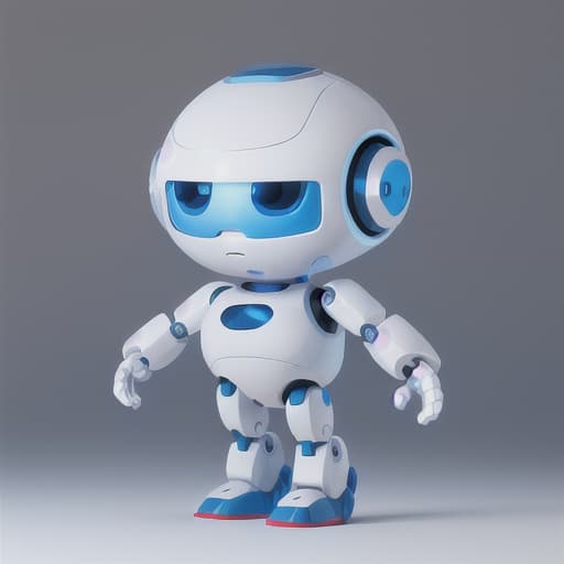  a friendly robot with a sleek white and blue design, large expressive eyes and a compact body,smooth ,ultra-detailed , 8k,best quality