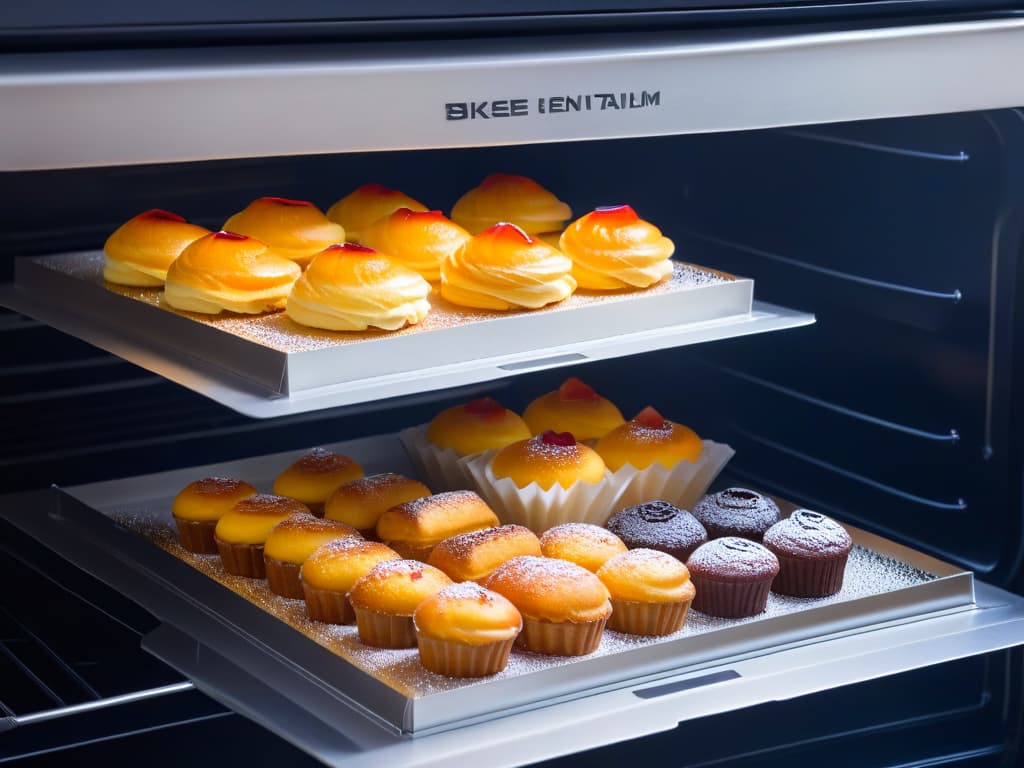  A highresolution, ultradetailed image of a sleek, modern kitchen with a pristine, stainless steel oven showcasing an assortment of perfectly baked pastries and desserts on the best oven trays for baking. The image features a minimalist design aesthetic, focusing on the quality and presentation of the baked goods as the central theme, with impeccable lighting highlighting the textures and colors of the pastries to evoke a sense of professionalism and inspiration for baking enthusiasts. hyperrealistic, full body, detailed clothing, highly detailed, cinematic lighting, stunningly beautiful, intricate, sharp focus, f/1. 8, 85mm, (centered image composition), (professionally color graded), ((bright soft diffused light)), volumetric fog, trending on instagram, trending on tumblr, HDR 4K, 8K