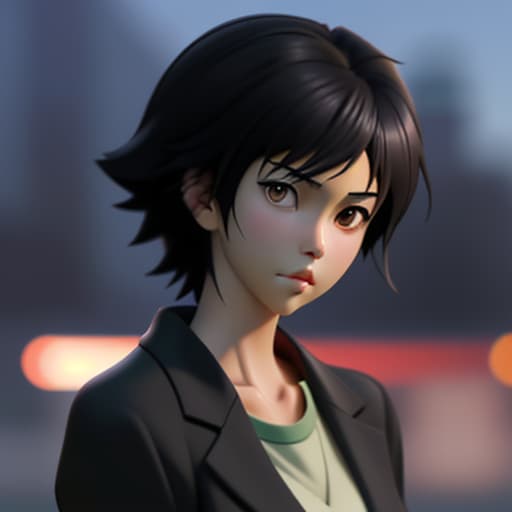  Makoto Shinkai style. semi - realistic anime style. asian. black hair. blurry. blurry background. blurry foreground. depth of field. lips. looking at viewer. realistic. solo. fashion. cinematic. 3D