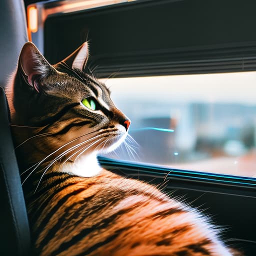 nvinkpunk Realistic image of a cat wearing headphones and reading glasses while riding a bus., breathtaking hyperrealistic, full body, detailed clothing, highly detailed, cinematic lighting, stunningly beautiful, intricate, sharp focus, f/1. 8, 85mm, (centered image composition), (professionally color graded), ((bright soft diffused light)), volumetric fog, trending on instagram, trending on tumblr, HDR 4K, 8K