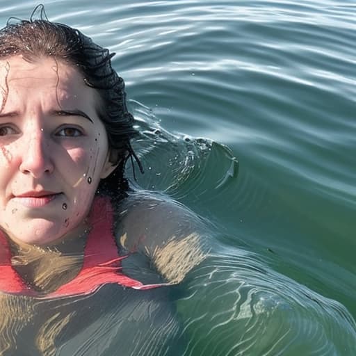  woman drowning in the lake her nose sticking out from the water