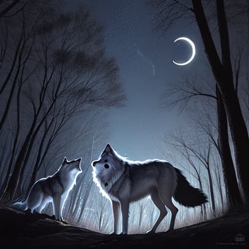  bosque nocturno con luna llena y wolf