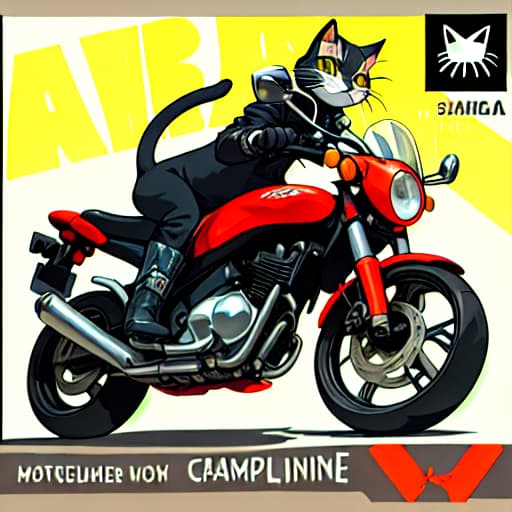  combine the image of a cat with the image of a motorcyclist