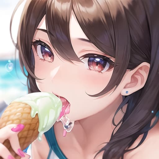  master piece , best quality,A girl licking ice cream with saliva dripping from her mouth