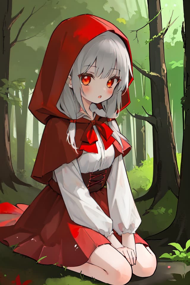  Girl, Red Riding Hood, Forest, Wolf