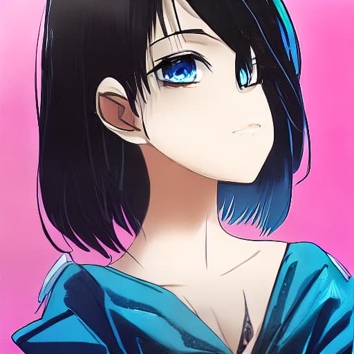  Alluring, pale skin, black hair, blue eyes, girl anime