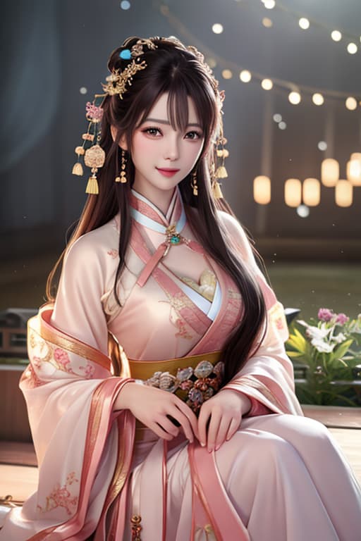  best quality, masterpiece, highres, 1girl,blush,(seductive smile:0.8),star shaped pupils,china hanfu,hair ornament,necklace, jewelry,Beautiful face,upon body, tyndall effect,photorealistic, dark studio, rim lighting, two tone lighting,(high detailed skin:1.2), 8k uhd, dslr, soft lighting, high quality, volumetric lighting, candid, Photograph, high resolution, 4k, 8k, Bokeh hyperrealistic, full body, detailed clothing, highly detailed, cinematic lighting, stunningly beautiful, intricate, sharp focus, f/1. 8, 85mm, (centered image composition), (professionally color graded), ((bright soft diffused light)), volumetric fog, trending on instagram, trending on tumblr, HDR 4K, 8K