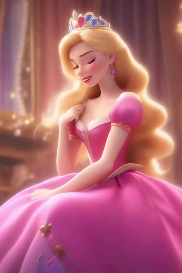  ultra detailed:1.2,masterpiece:1.2,best quality,masterpiece,bestquality,hdr:1.1,8k:1.1,very cute woman :1.3,Disney:1.3,Sleeping Beauty:1.3,pink dress,blonde hair,tiara,cowboy shot: 1.3