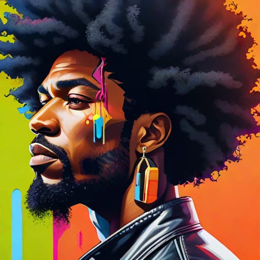  ((white background)), graffiti style Impactful composition, dripping neon heat splash paint across the shape of a Side view of black man face with afro hair, realistic , high detail, street art, vibrant, urban, detailed, tag, mural hyperrealistic, full body, detailed clothing, highly detailed, cinematic lighting, stunningly beautiful, intricate, sharp focus, f/1. 8, 85mm, (centered image composition), (professionally color graded), ((bright soft diffused light)), volumetric fog, trending on instagram, trending on tumblr, HDR 4K, 8K