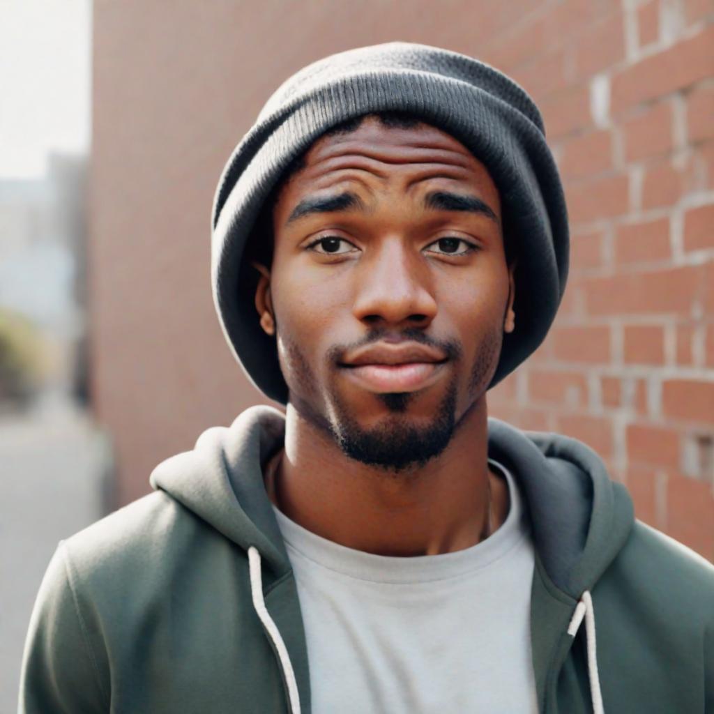  black guy with beanie and hoodie
