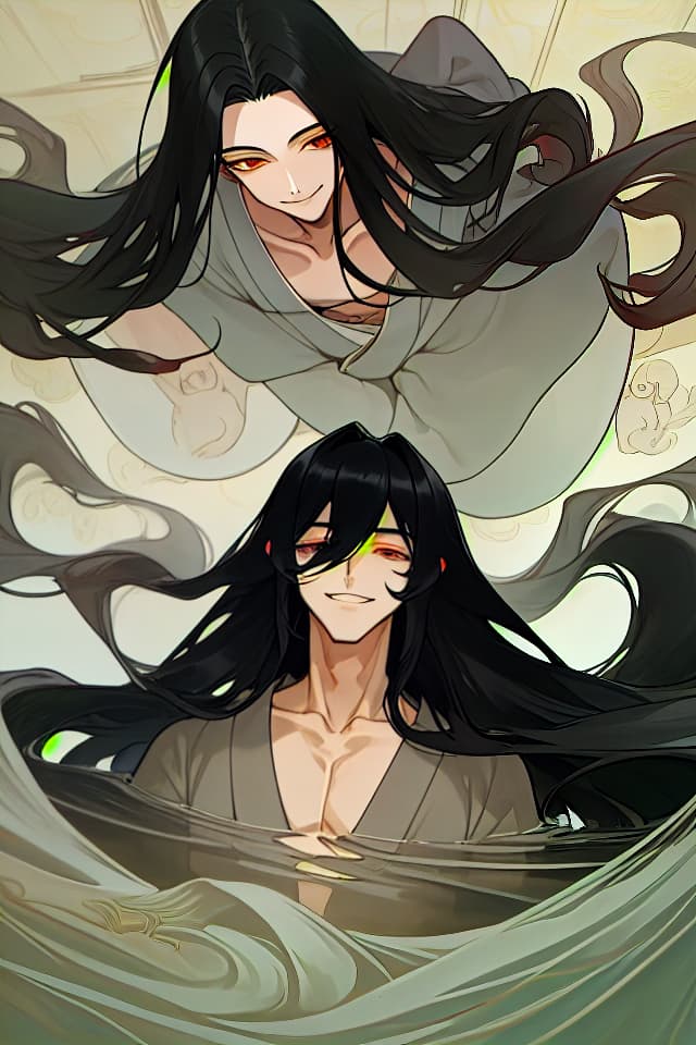  Black hair, hinge, long hair, eyelashes, smiles, fines, dark Japanese style rooms, men overlooking, flowing from the collarbone, looking up from below