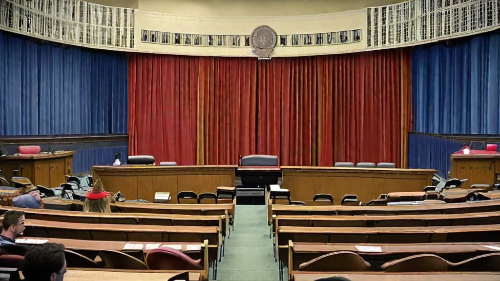  The first rows in the audience section were removed to make space for the accused seating, defense and prosecution tables, witness stand, and security. The remaining seats were left for a small group of spectators and a limited number of journalists.