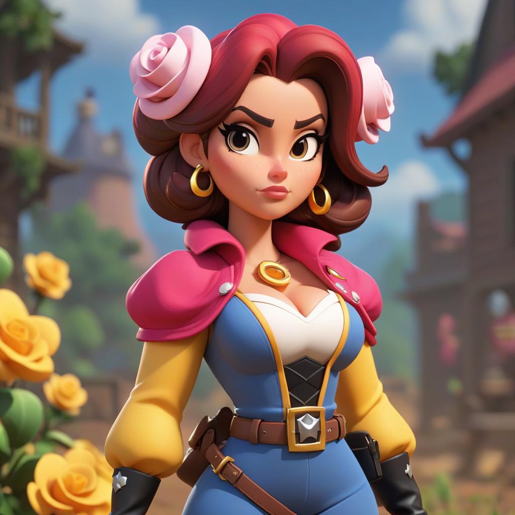  Character name: Belle from Brawl Stars. Image that can be used for wallpapers on the desktop. Everything should look epic and cool, and the character should be posing. hyperrealistic, full body, detailed clothing, highly detailed, cinematic lighting, stunningly beautiful, intricate, sharp focus, f/1. 8, 85mm, (centered image composition), (professionally color graded), ((bright soft diffused light)), volumetric fog, trending on instagram, trending on tumblr, HDR 4K, 8K