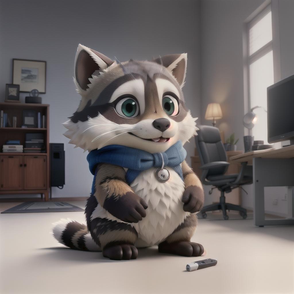  raccoon sitting in gaming chair front a computer on desktop, ((semi anthropomorphic)),(full body), tail, belly, sitting, fat, (chubby), (((white background))), solo, desktop, gaming chair, side view,  [[[clothes]]] hyperrealistic, full body, detailed clothing, highly detailed, cinematic lighting, stunningly beautiful, intricate, sharp focus, f/1. 8, 85mm, (centered image composition), (professionally color graded), ((bright soft diffused light)), volumetric fog, trending on instagram, trending on tumblr, HDR 4K, 8K