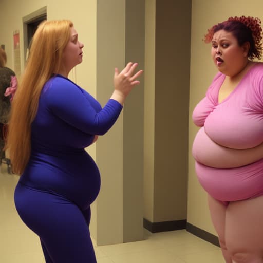  Crazy woman staring at a fat woman