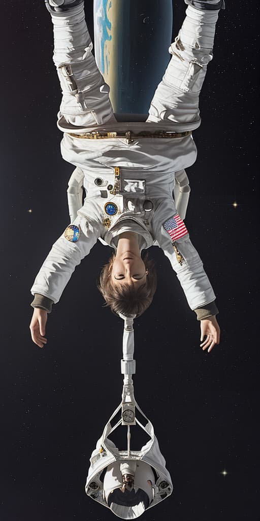  astronaut above the ground, holding a medal in his hand