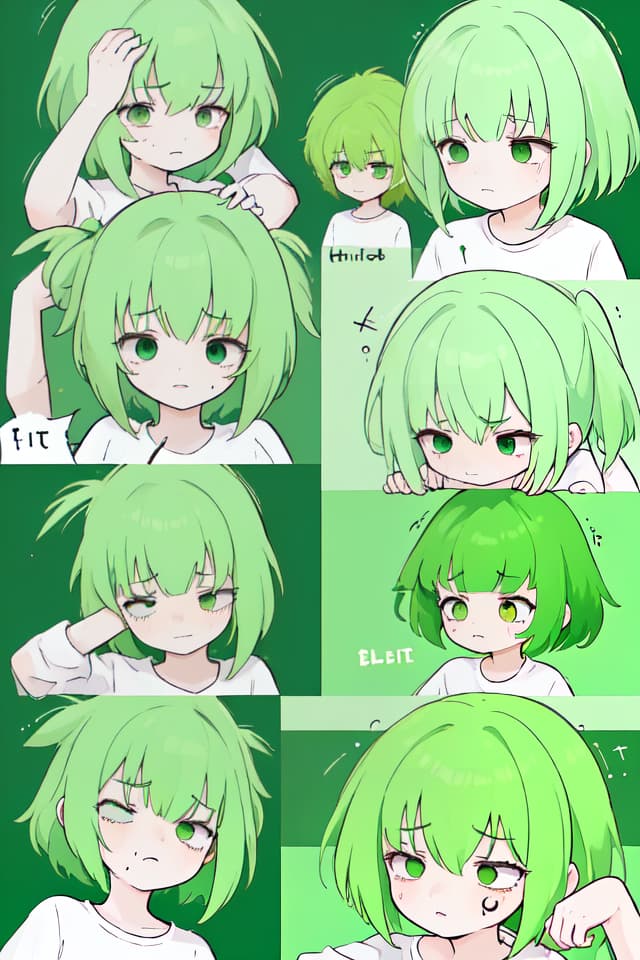  The headache of the green hair character hurts