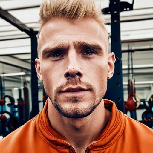 portrait+ style russian queer fitness model blonde very cute dilf dude face