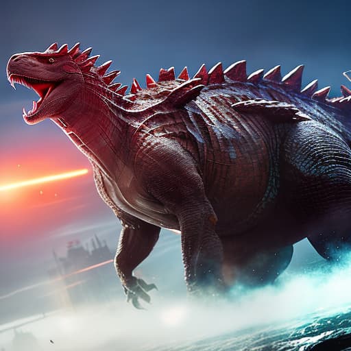 redshift style godzilla legendary hyperrealistic, full body, detailed clothing, highly detailed, cinematic lighting, stunningly beautiful, intricate, sharp focus, f/1. 8, 85mm, (centered image composition), (professionally color graded), ((bright soft diffused light)), volumetric fog, trending on instagram, trending on tumblr, HDR 4K, 8K