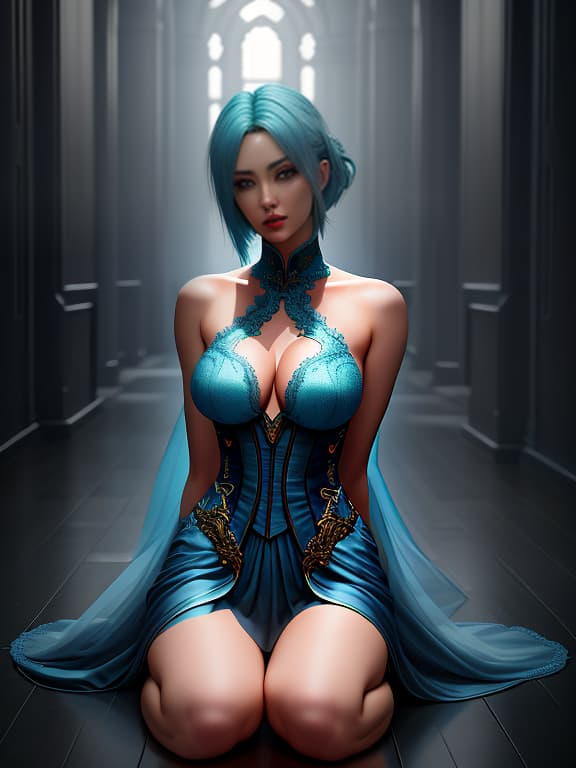  A slim , 20 year with blue hair and small s, sits on the floor. hyperrealistic, full body, detailed clothing, highly detailed, cinematic lighting, stunningly beautiful, intricate, sharp focus, f/1. 8, 85mm, (centered image composition), (professionally color graded), ((bright soft diffused light)), volumetric fog, trending on instagram, trending on tumblr, HDR 4K, 8K