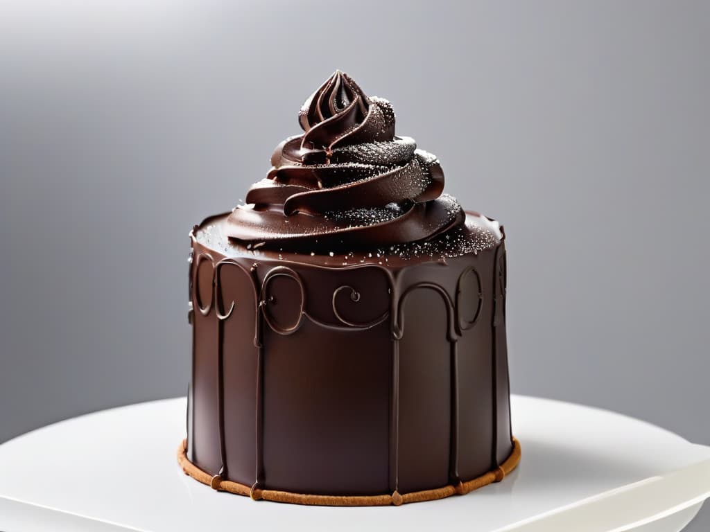  An exquisite closeup shot of a perfectly tempered dark chocolate sculpture created by Amaury Guichon, showcasing intricate details like delicate swirls, precise edges, and a glossy finish that reflects ambient light in a mesmerizing way. The sculpture is set against a stark white background, emphasizing the craftsmanship and skill of the maestro chocolatero. hyperrealistic, full body, detailed clothing, highly detailed, cinematic lighting, stunningly beautiful, intricate, sharp focus, f/1. 8, 85mm, (centered image composition), (professionally color graded), ((bright soft diffused light)), volumetric fog, trending on instagram, trending on tumblr, HDR 4K, 8K