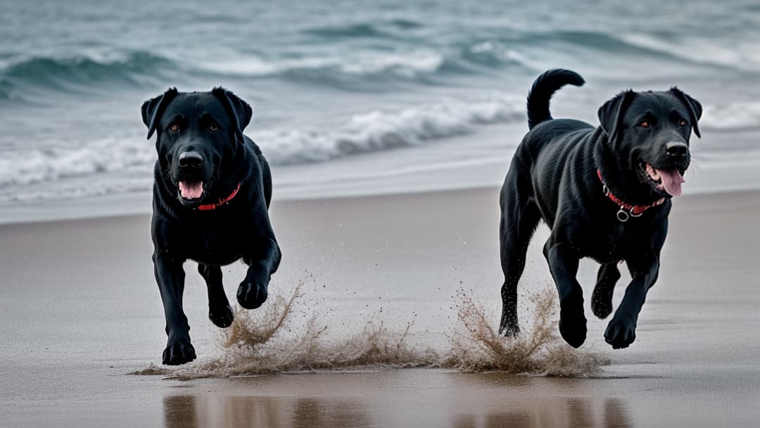  realistic image of 1 black lab dog running on the beach happy playful hyperrealistic, full body, detailed clothing, highly detailed, cinematic lighting, stunningly beautiful, intricate, sharp focus, f/1. 8, 85mm, (centered image composition), (professionally color graded), ((bright soft diffused light)), volumetric fog, trending on instagram, trending on tumblr, HDR 4K, 8K
