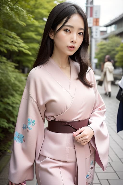  AI Beautiful Women's Hometown Walking gracefully in the seasonal cityscape of Kyoto with a beautiful floral kimono, (Masterpiece, BestQuality:1.3), (ultra detailed:1.2), (hyperrealistic:1.3), (RAW photo:1.2),High detail RAW color photo, professional photograph, (Photorealistic:1.4), (realistic:1.4), ,professional lighting, (japanese), beautiful face, (realistic face)