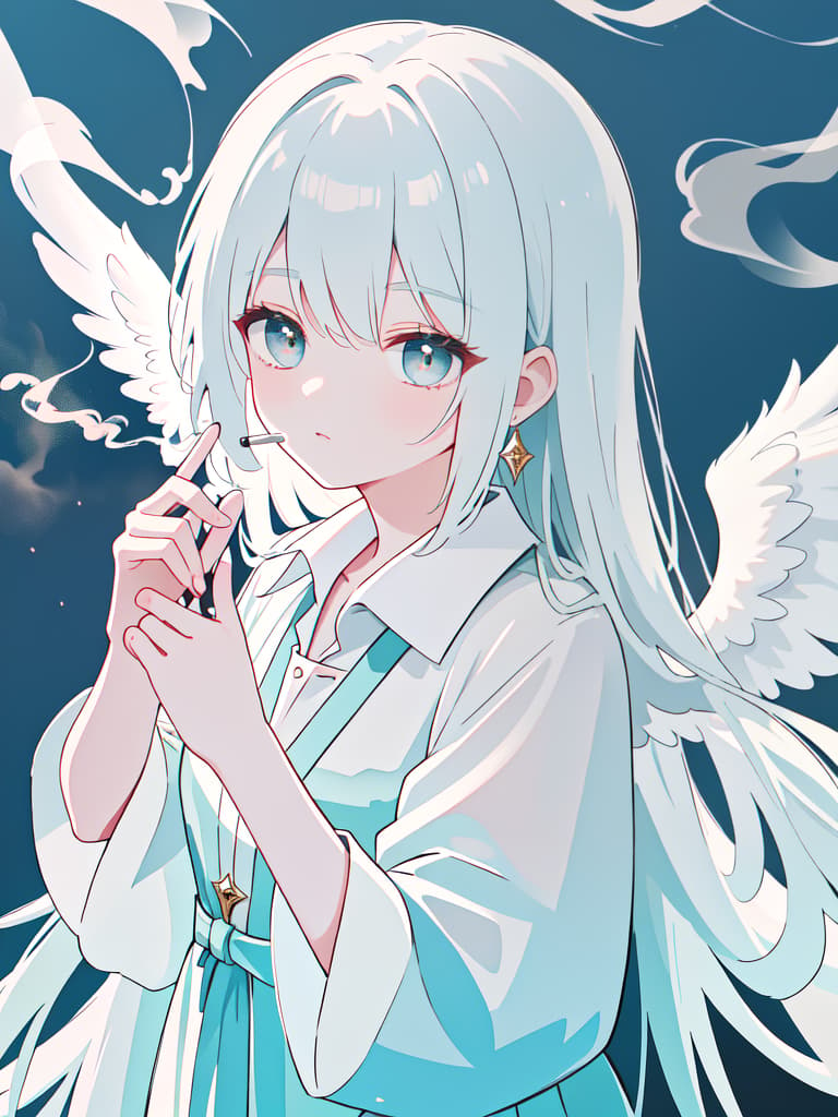  angel,Smoke a cigarette, masterpiece, best quality,8k,ultra detailed,high resolution,an extremely delicate and beautiful,hyper detail