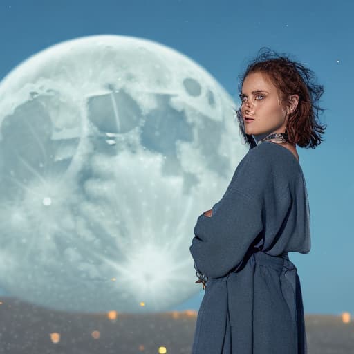 portrait+ style a person standing in front of a moon