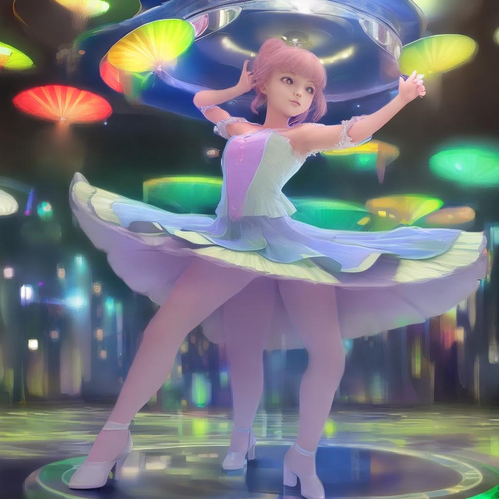 beautiful young girl dancing inside UFO