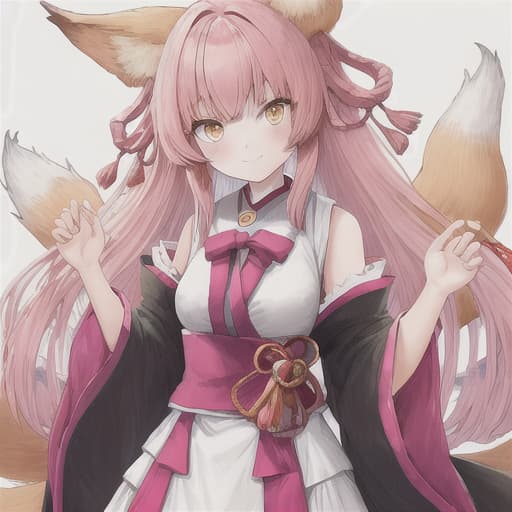  kitsune girl with pink hair