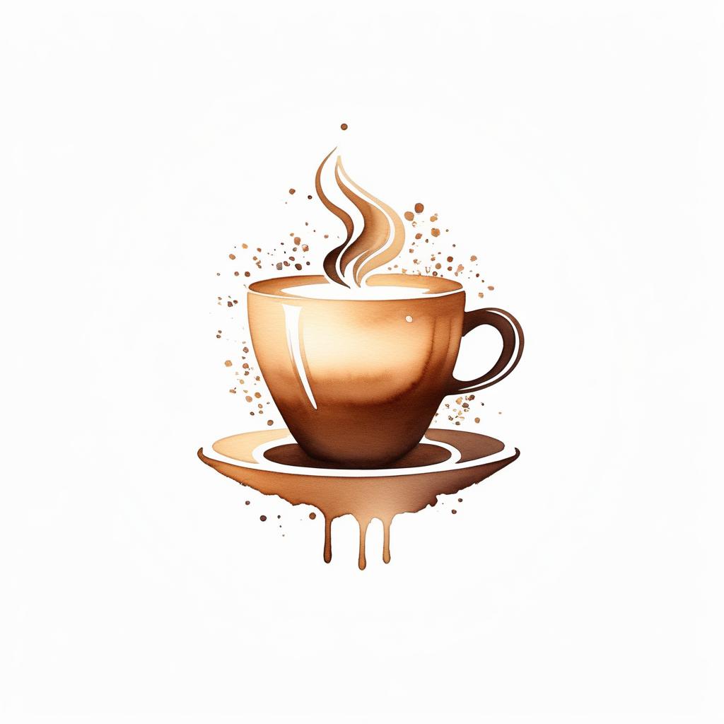  watercolor style, logo of a coffee cup, brown gradient colors, white background