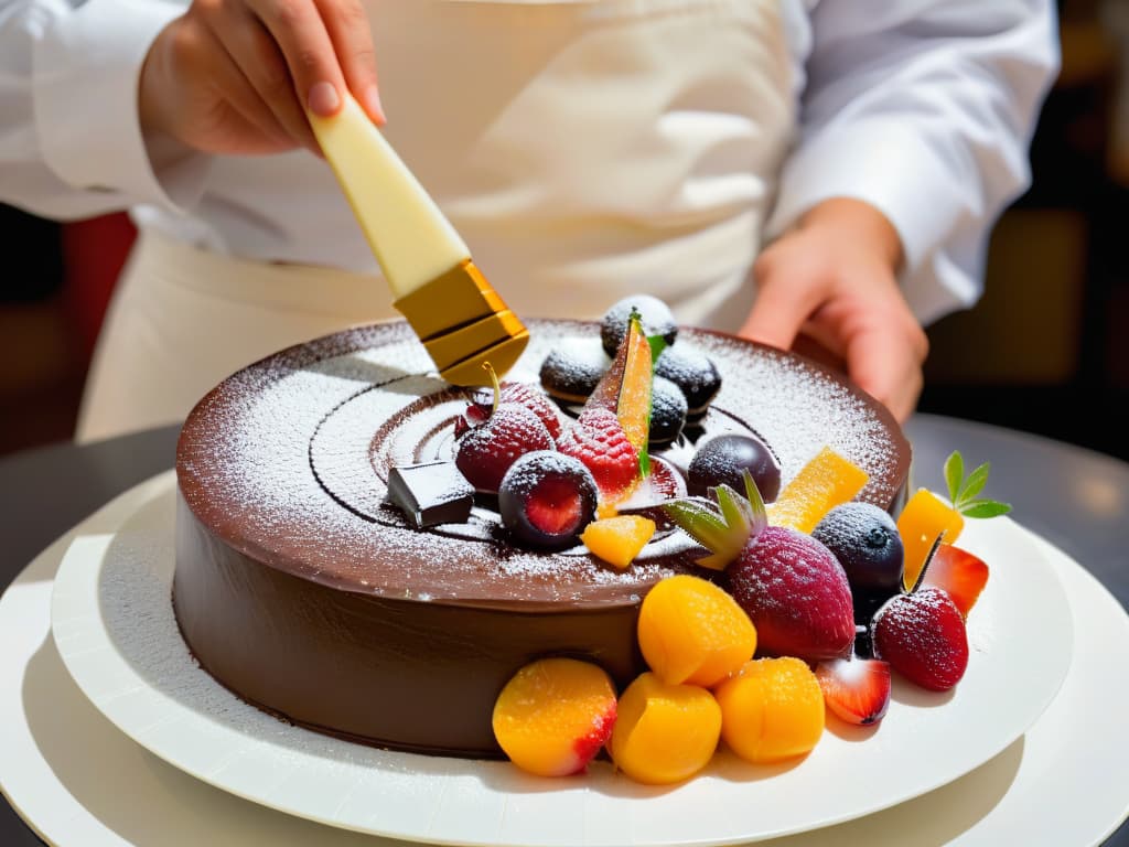  An ultradetailed image of a pastry chef meticulously crafting a fusion dessert that combines traditional French pastries with innovative ingredients and techniques. The chef is surrounded by an array of colorful fruits, decadent chocolates, and delicate pastries, showcasing the blend of classic and modern elements in the creation of a visually stunning and delectable dessert masterpiece. The image captures the precision and artistry involved in the process, highlighting the influence of French pastry techniques on the development of innovative desserts. hyperrealistic, full body, detailed clothing, highly detailed, cinematic lighting, stunningly beautiful, intricate, sharp focus, f/1. 8, 85mm, (centered image composition), (professionally color graded), ((bright soft diffused light)), volumetric fog, trending on instagram, trending on tumblr, HDR 4K, 8K