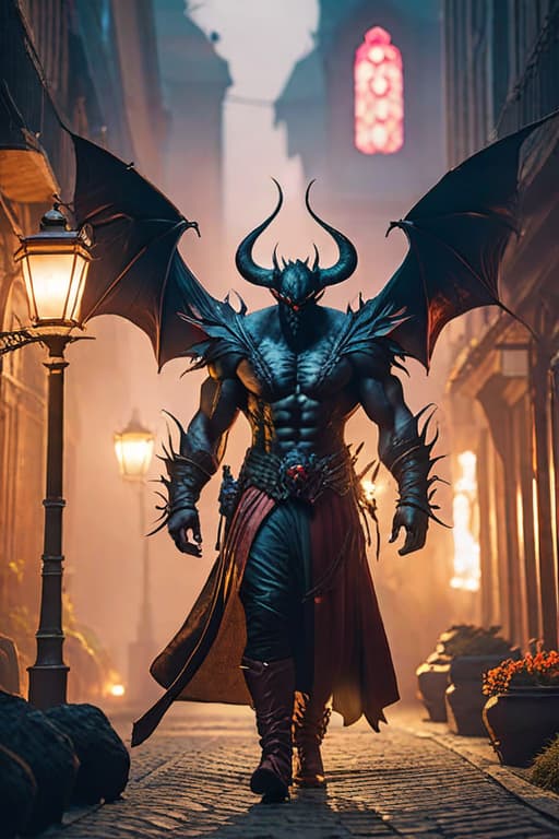  Demon hyperrealistic, full body, detailed clothing, highly detailed, cinematic lighting, stunningly beautiful, intricate, sharp focus, f/1. 8, 85mm, (centered image composition), (professionally color graded), ((bright soft diffused light)), volumetric fog, trending on instagram, trending on tumblr, HDR 4K, 8K