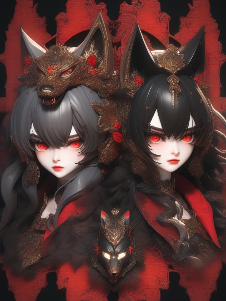  ((one girl and one wolf))、glowing golden eyes black vampire girl、white skin、BREAK、(red fur wolf:1.5)、best quality:1.4、masterpiece:1.4、ultra detailed texture、absurd resolution、8K illustration、💩、💩、💩、💩、💩、, masterpiece, best quality,8k,ultra detailed,high resolution,an extremely delicate and beautiful,hyper detail