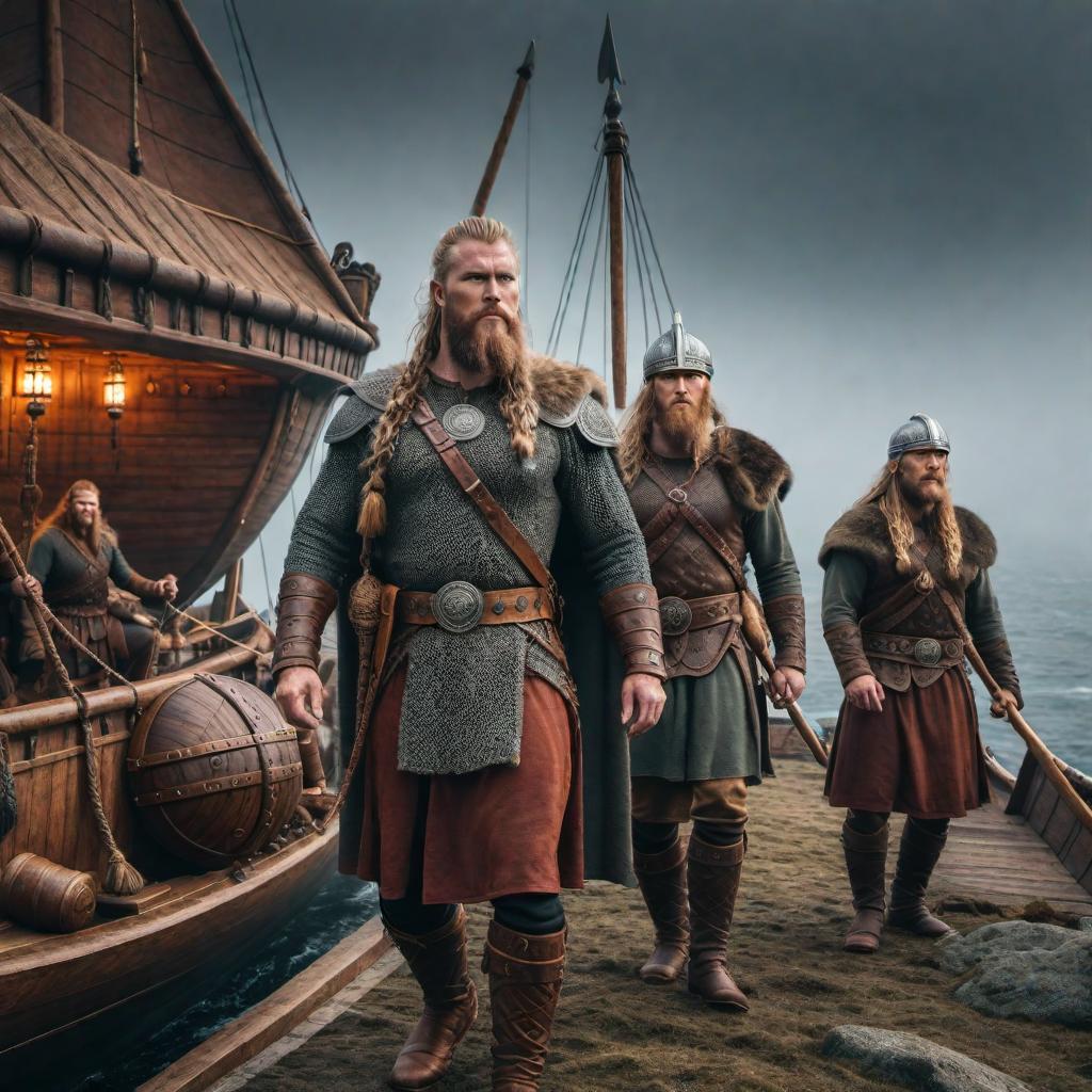  Viking artifacts, longships, and artwork hyperrealistic, full body, detailed clothing, highly detailed, cinematic lighting, stunningly beautiful, intricate, sharp focus, f/1. 8, 85mm, (centered image composition), (professionally color graded), ((bright soft diffused light)), volumetric fog, trending on instagram, trending on tumblr, HDR 4K, 8K