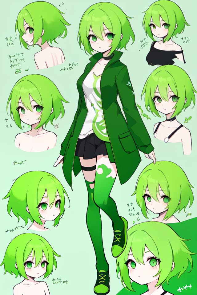  Green hair character that progresses forward