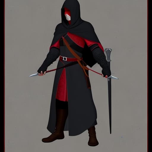  Medieval cloaked male assassin