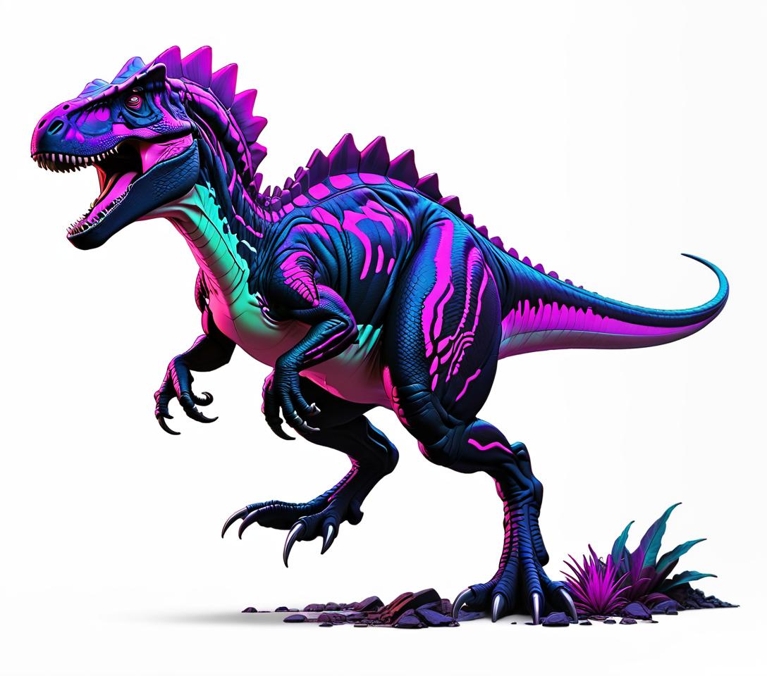  neonpunk style dinosaur . cyberpunk, vaporwave, neon, vibes, vibrant, stunningly beautiful, crisp, detailed, sleek, ultramodern, magenta highlights, dark purple shadows, high contrast, cinematic, ultra detailed, intricate, professional, STICKER hyperrealistic, full body, detailed clothing, highly detailed, cinematic lighting, stunningly beautiful, intricate, sharp focus, f/1. 8, 85mm, (centered image composition), (professionally color graded), ((bright soft diffused light)), volumetric fog, trending on instagram, trending on tumblr, HDR 4K, 8K