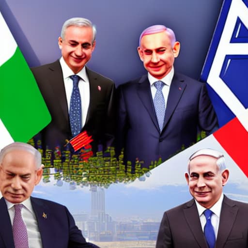  Create a picture of Shahbaz sharif with Benjamin netanyahu with countries flags