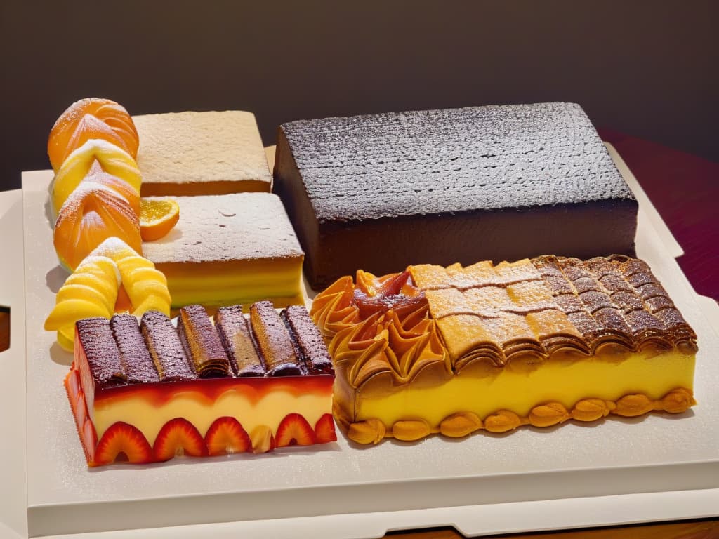  A minimalist image of a diverse array of beautifully decorated pastries from around the world, showcasing intricate designs and vibrant colors. Each pastry represents a different culture's unique take on dessert, creating a visually stunning and culturally rich display that captures the essence of international baking exploration. hyperrealistic, full body, detailed clothing, highly detailed, cinematic lighting, stunningly beautiful, intricate, sharp focus, f/1. 8, 85mm, (centered image composition), (professionally color graded), ((bright soft diffused light)), volumetric fog, trending on instagram, trending on tumblr, HDR 4K, 8K