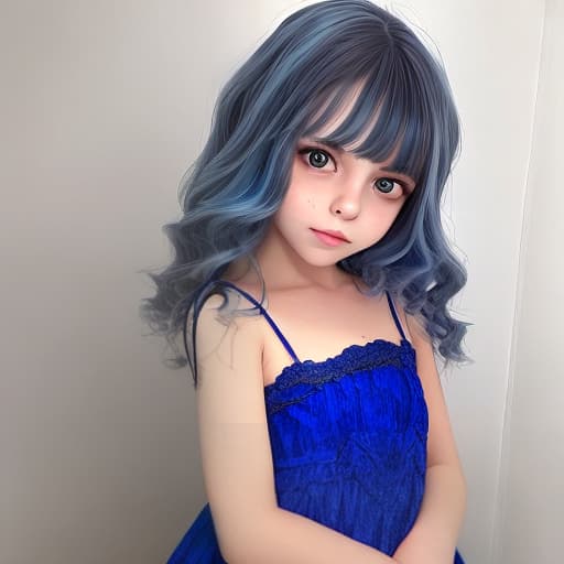  menina loira de cabelo longo ondulado com um vestido azul curto com maquiagem