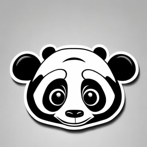  Enticing vector cartoon panda sticker with vibrant colors, glossy finish, digital art, featuring big, expressive eyes, holding a bamboo stalk, symmetrical design, in the style of Jhonen Vasquez, Behance featured.