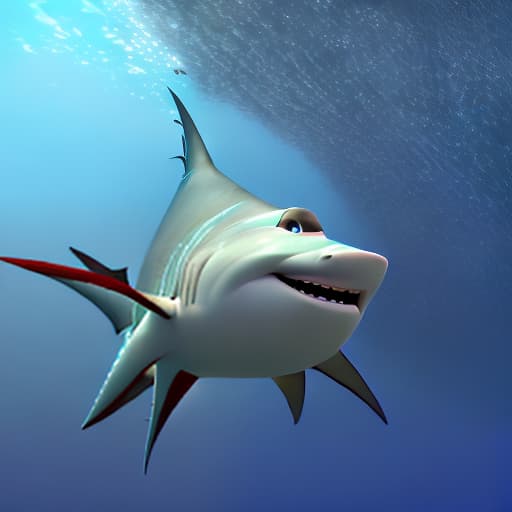 modern disney style Shark flying in the sky template and animation in disney pixar style